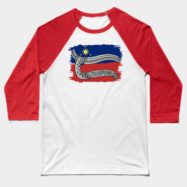 Philippine Flag Tribal line Art / Baybayin word DA / RA Baseball T-Shirt by Pirma Pinas